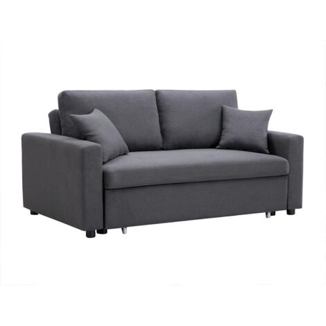 Vente-Unique – Canapé convertible 3 places en tissu 100% polyester – Couchage 182x132 cm – Dossier inclinable – Gris anthracite (1/4)
