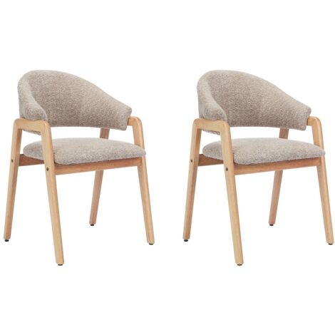 Lot de 2 chaises avec accoudoirs en tissu bouclette et bois d'hévéa - Taupe et naturel - SOLUNA (1/5)