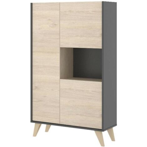 Buffet haut KOLYMA - 3 portes & 1 niche - Coloris : Chêne & Anthracite