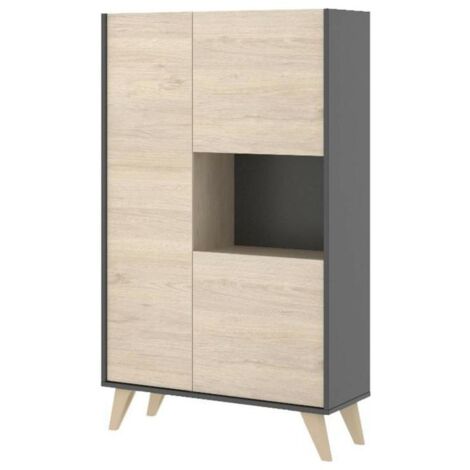Buffet haut KOLYMA - 3 portes & 1 niche - Coloris : Chêne & Anthracite