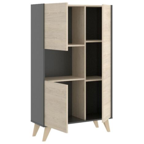 Buffet haut KOLYMA - 3 portes & 1 niche - Coloris : Chêne & Anthracite