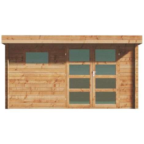 Vente-Unique – Abri de jardin bois traité autoclave 13 m² – Toit plat – Épaisseur 28 mm – Résistant intempéries et insectes – Fabrication éco-responsable
