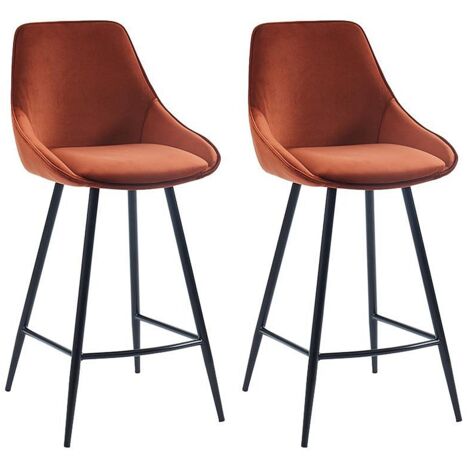 Vente-Unique – Lot de 2 tabourets de bar en velours terracotta – Structure métal robuste – Hauteur d'assise 67 cm – Confort optimal pour usage intérieur