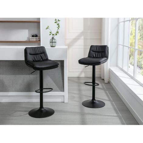 Lot De 2 Tabourets De Bar Vintage Métal Route 66, Noir, Similicuir, Hauteur 47 Cm