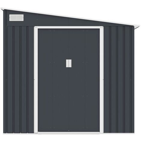 Vente-Unique – Abri de jardin métal adossé 5,49 m² – Acier galvanisé gris anthracite – Toit monopente – Porte double – Résistance 70 kg/m²