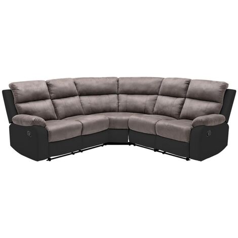 Vente-Unique – Canapé d'angle relax 5 places gris et noir – Revêtement microfibre peau de pêche – Inclinaison 140° – Charge max 600 kg (1/5)