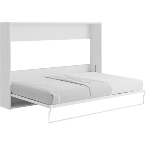 Lit escamotable 140 x 200 cm - Ouverture horizontale manuelle - Blanc et gris - MALINA II