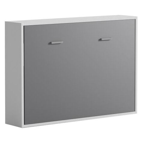 Lit escamotable 140 x 200 cm - Ouverture horizontale manuelle - Blanc et gris - MALINA II