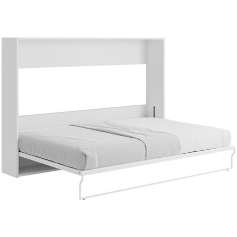 Lit escamotable 140 x 200 cm - Ouverture horizontale manuelle - Blanc et gris - MALINA II