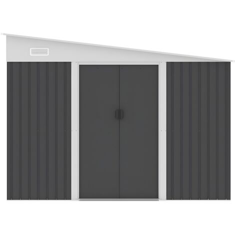 Vente-Unique – Abri de jardin métal adossé 9,76 m² – Acier galvanisé gris anthracite – 2 portes coulissantes – Toit monopente avec aération intégrée (1/5)