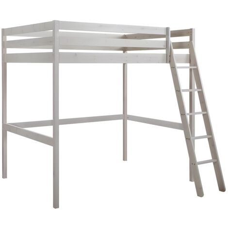 Vente-Unique – Lit mezzanine 140 x 190 cm en pin massif blanchi – Structure solide pour chambre enfant – Charge maximale 120 kg – Sommier à lattes inclus