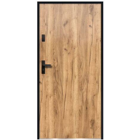 Vente-Unique – Porte d'entrée en acier pleine 207 x 100 cm effet chêne – Poussant droit – 2 points de serrure – Épaisseur 55 mm – Fabriquée en Europe