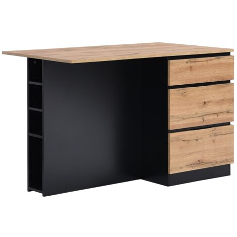Vente-Unique – Îlot central de cuisine 140x80cm – 6 tiroirs, 4 niches en MDF mélaminé – Couleur naturel clair et noir – Charge 75 kg