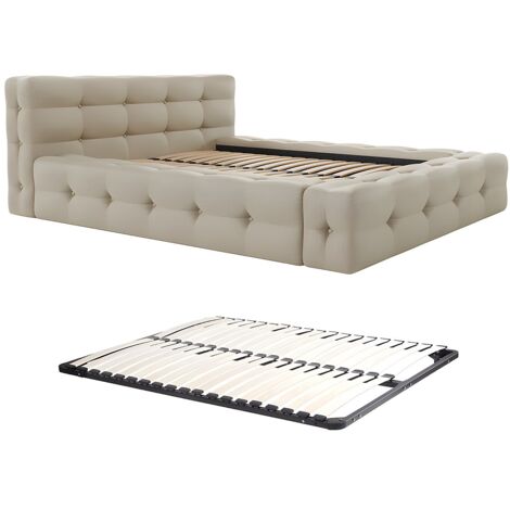 Lit capitonné 140 x 190 cm - Tissu chiné - Beige + Sommier - LERUCO de Pascal Morabito (1/5)