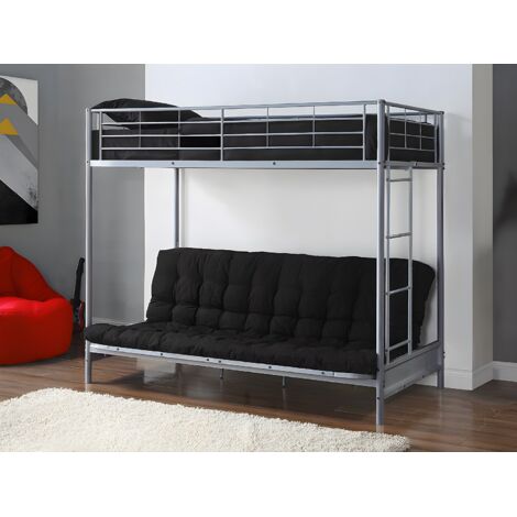 Vente-Unique – Lit mezzanine 90 x 190 cm – Banquette convertible réversible – Métal argenté – Futon 135 x 190 cm – Charge 150 kg (1/4)