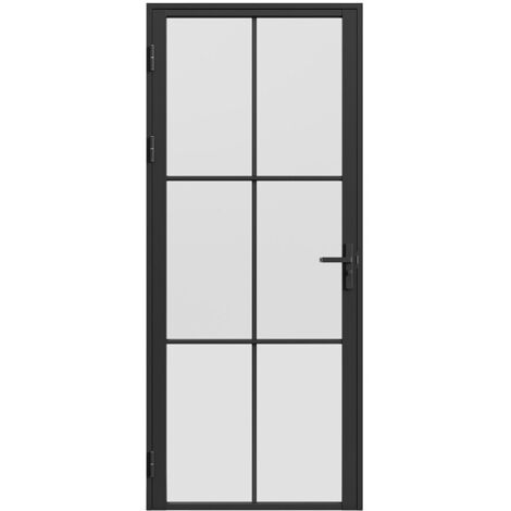 Vente-Unique – Bloc porte réversible en aluminium et verre trempé dépoli – H204 x L73 cm – Noir – Mécanisme manuel – Installation en tunnel (1/5)