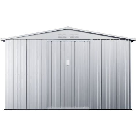 Vente-Unique – Abri de jardin métal galvanisé gris 7,82 m² – Double porte coulissante – Grilles d'aération pour ventilation – Idéal pour stockage extérieur (1/5)