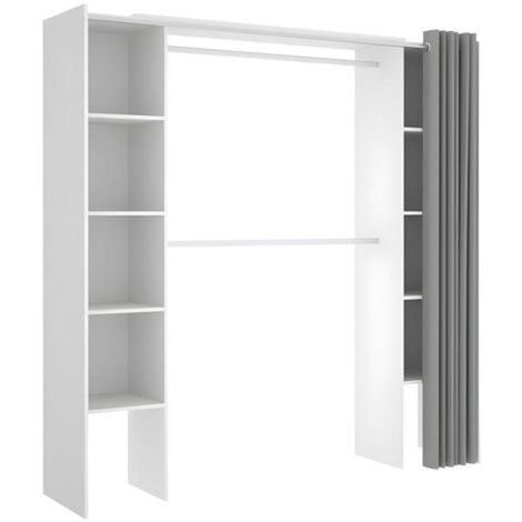 Dressing extensible DORIAN avec rideau - L110/180 cm - Coloris : Blanc et gris