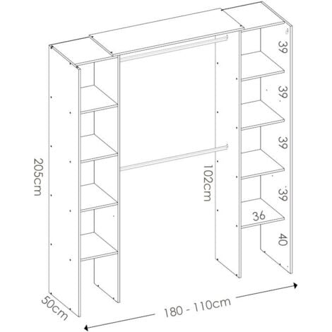 Dressing extensible DORIAN avec rideau - L110/180 cm - Coloris : Blanc et gris
