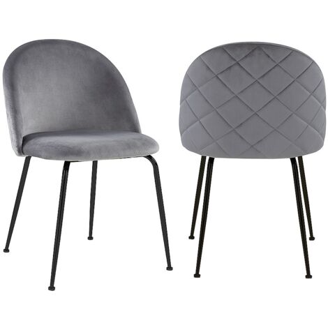 Lot de 2 chaises en velours et acier inoxydable noir - Gris - MELBOURNE (1/5)