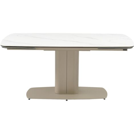 Table à manger extensible 6 à 10 personnes en céramique et métal - Effet marbre blanc et taupe - CARIOULA de Pascal MORABITO (1/5)