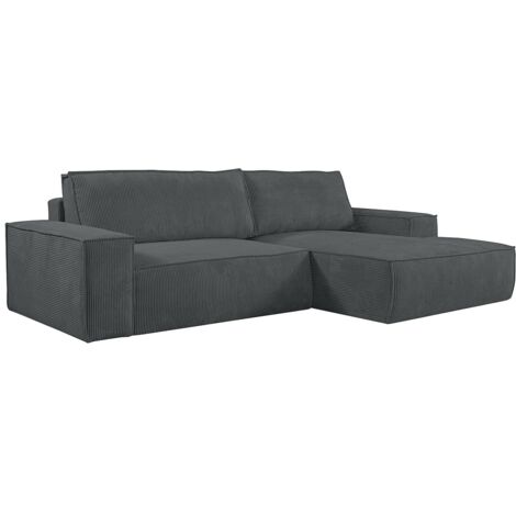 Vente-Unique – Canapé d'angle droit convertible 4 places en velours côtelé gris anthracite – Coffre de rangement – Dossier déhoussable – Fabrication éco-responsable (1/5)