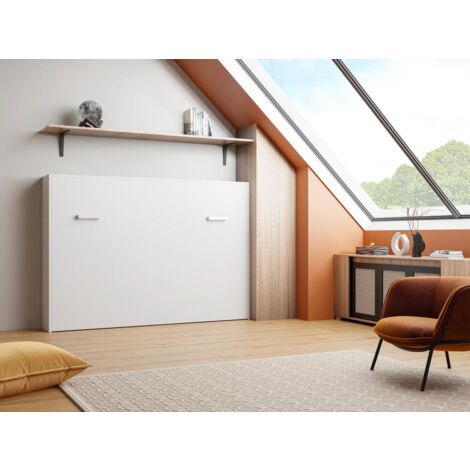 Lit escamotable 140 x 200 cm - Ouverture horizontale manuelle - Blanc - MALINA II