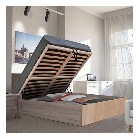 Lit coffre 160 x 200 cm – Naturel clair – Panneau de particule mélaminé – Cadre à lattes – Éco-responsable fabriqué en Europe – Weber Industries (1/8)