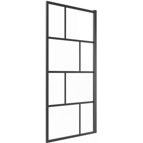 Vente-Unique – Pare-baignoire pivotant 70 x 140 cm – Verre trempé 5 mm – Finition sérigraphiée mat – Noir – Aluminium – Barre de fixation incluse (1/5)