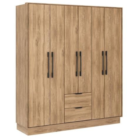 Armoire 6 portes et 2 tiroirs - L162 cm - Coloris : Naturel - FEOVA