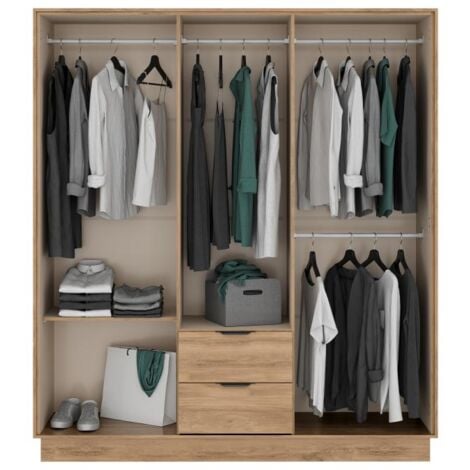 Armoire 6 portes et 2 tiroirs - L162 cm - Coloris : Naturel - FEOVA