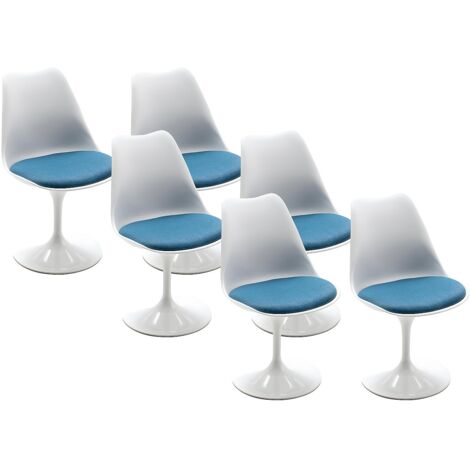 Lot De 6 Chaises XAFY – Design Tulipe, Polypropylène Et Simili, Blanc Et Noir, Pour Salle à Manger