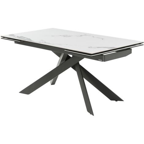 Vente-Unique – Table extensible 6 à 10 personnes en céramique et verre trempé – Effet marbre blanc et anthracite – Piètement métal élégant – Dimensions 240x90cm