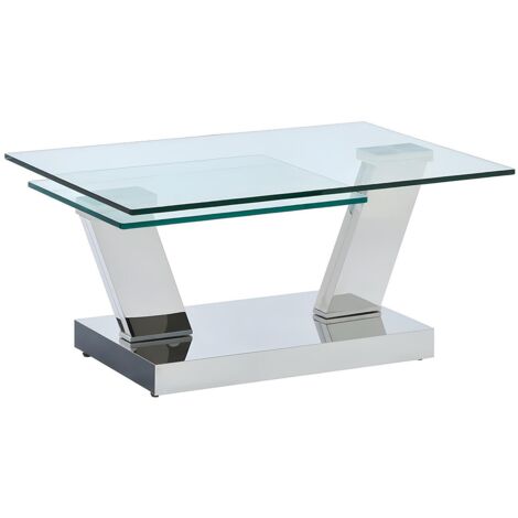 Vente-Unique – Table basse pivotante en verre trempé et acier inoxydable – Dimensions 95/155 cm – Charge max 5 kg – Pour intérieur moderne (1/5)