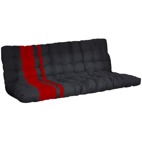 Vente-Unique – Futon 135 x 190 cm spécial banquette-lit ép. 10 cm – Soutien souple en fibres recyclées – Noir et rouge – Conçu pour lit mezzanine MODULO (1/2)