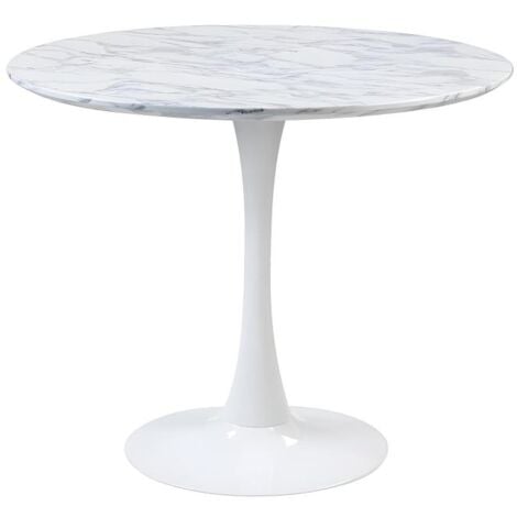 Table à manger ronde MANAGA - 4 personnes - MDF Blanc Effet Marbre