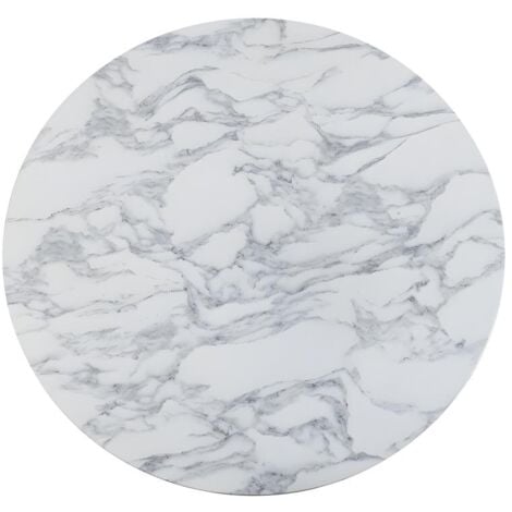 Table à manger ronde MANAGA - 4 personnes - MDF Blanc Effet Marbre