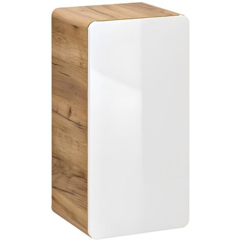 Vente-Unique – Colonne de salle de bain blanc et naturel – Dimensions L35 x l32 x H68 cm – 1 porte battante avec mécanisme soft close – Étagère intégrée (1/3)