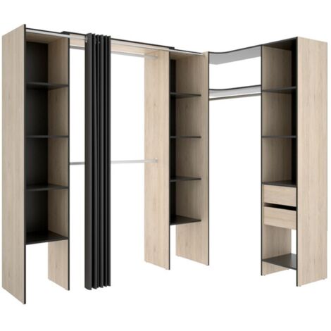 Vente-Unique – Dressing d'angle extensible 164/234 cm – 13 niches et 3 penderies – Chêne anthracite – Éco-responsable, fabriqué en Europe