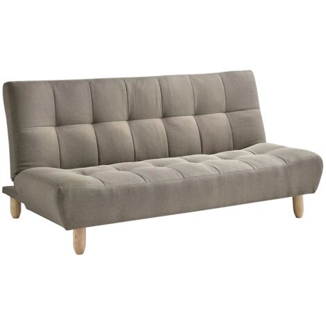 Vente-Unique – Canapé convertible clic clac 3 places taupe – Revêtement 100% polyester – Piètement en bois – Longueur 182 cm – Largeur couchage 112 cm (1/5)