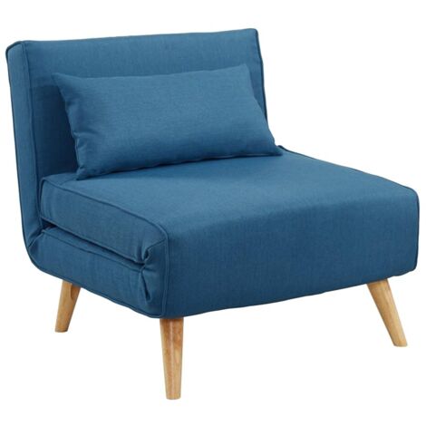 Vente-Unique – Fauteuil convertible POSIO 1 place en tissu 100% polyester – Couchage 185x74cm – Confort ferme – Pieds en bois