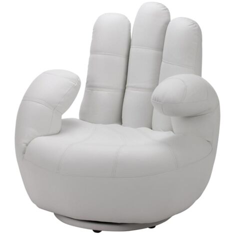 Vente-Unique – Fauteuil relax pivotant en simili blanc – Structure bois – Assise mousse polyuréthane – Charge max 120 kg – Dimensions 82x89x78 cm