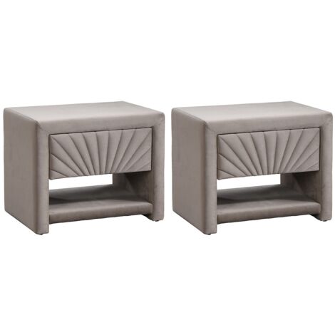 Lot de 2 tables de chevet - 1 tiroir et 1 niche - Velours - Beige - ULAMI (1/4)