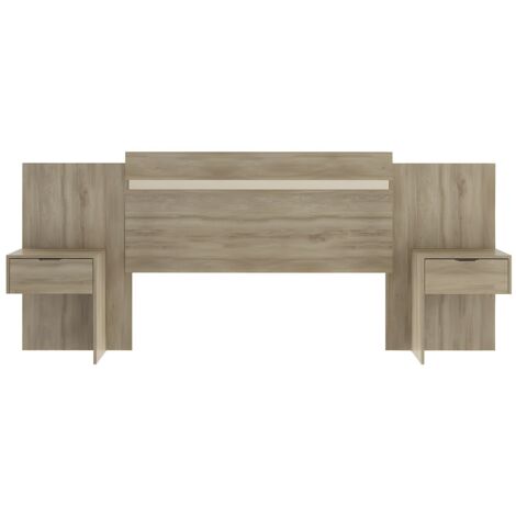 Vente-Unique – Tête de lit extensible avec chevets 140/160 cm – Panneau de particule vernis – Longueur 252 cm – Hauteur 106 cm – Profondeur 39.5 cm
