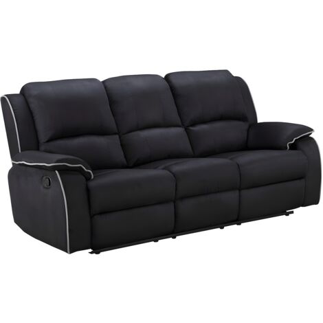 Vente-Unique – Canapé relax 3 places en microfibre noir – Inclinaison 160° – Mousse haute résilience – Structure bois et métal – Charge maximale 360 kg