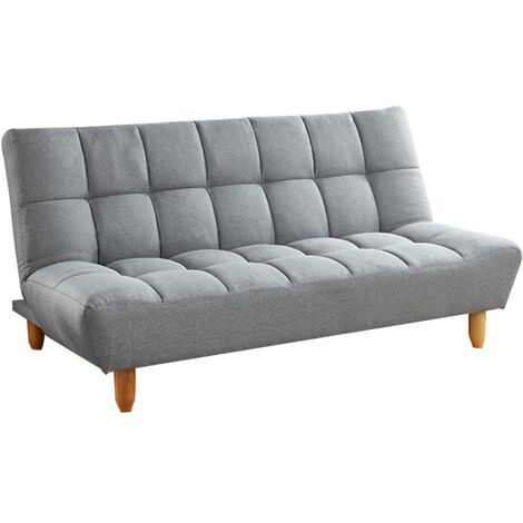 Vente-Unique – Canapé 3 places convertible clic clac en tissu gris – Pieds en bois – Garnissage mousse polyuréthane recyclée – Dimensions 182x97cm (1/4)