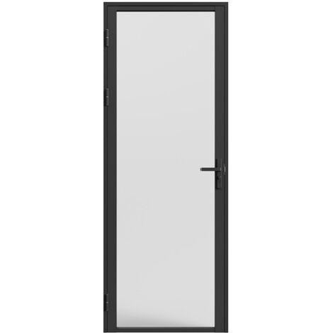 Vente-Unique – Bloc porte réversible en aluminium et verre trempé dépoli – H204 x L73 cm – Noir – Sens d'ouverture poussant gauche/droit