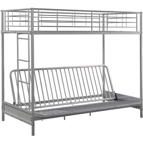 Vente-Unique – Lit mezzanine 90 x 190 cm – Banquette convertible 135 x 190 cm – Métal argenté – Charge 150 kg – Hauteur 170 cm – Montage mural (1/3)