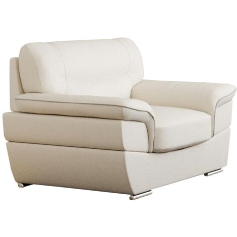 Vente-Unique – Fauteuil relax en cuir de vachette ivoire – Large accoudoirs – Garnissage mousse haute résilience – Dimensions 115x93x87 cm