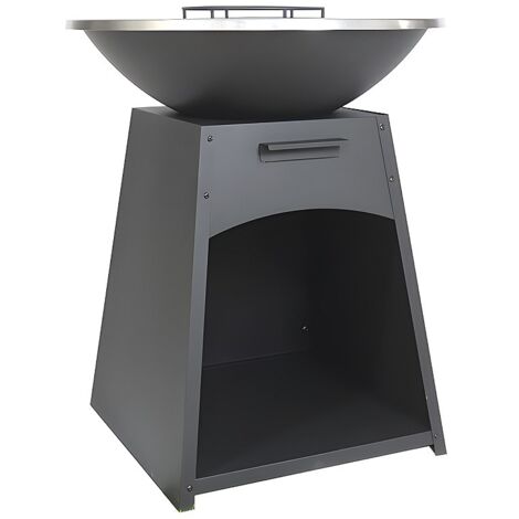Barbecue plancha brasero à charbon et bois avec rangement en acier - L81 x l81 x H96 cm - Noir - CORVERA